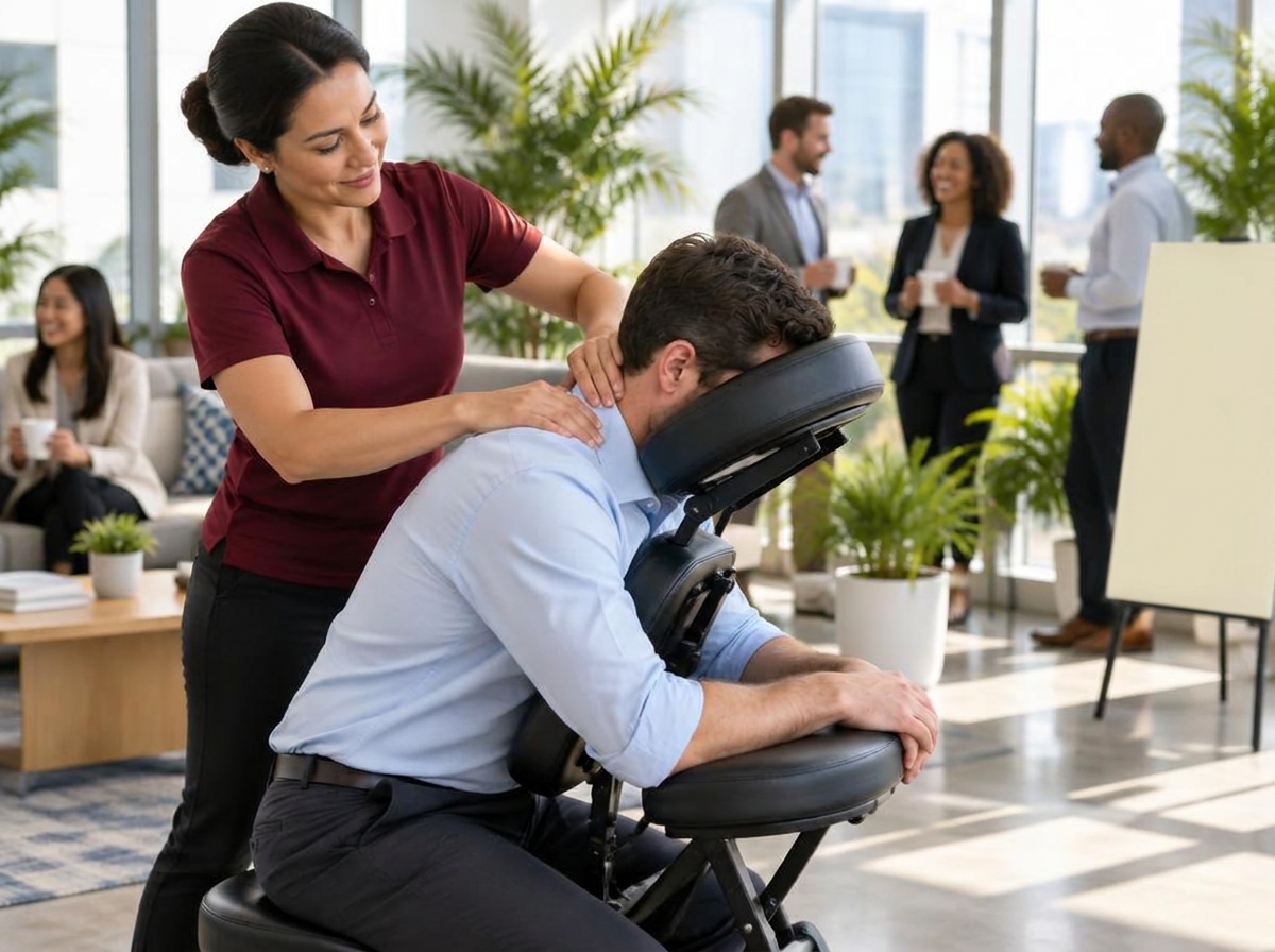On-site chair massage at a corporate wellness event